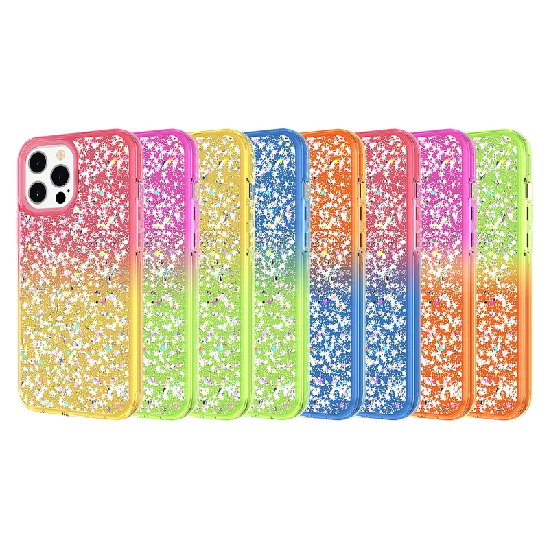 Colorful fashion design glitter epoxy gradient cell phone case for iPhone 11 12 Mini Pro Max