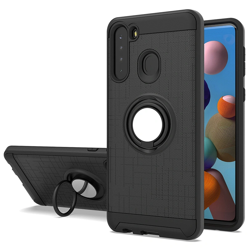 Stick to magnetic car mounted telephone smartphone phone case with ring holder for Samsung A21
