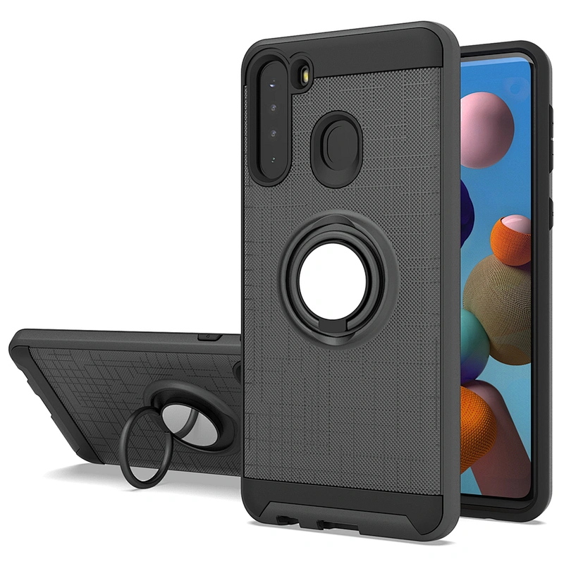 Stick to magnetic car mounted telephone smartphone phone case with ring holder for Samsung A21