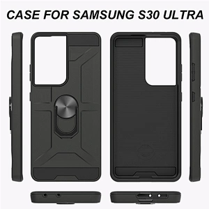 Shockproof Mobile Phone Case Cover with Metal Ring Holder for Samsung S21 S30 Plus Ultra
