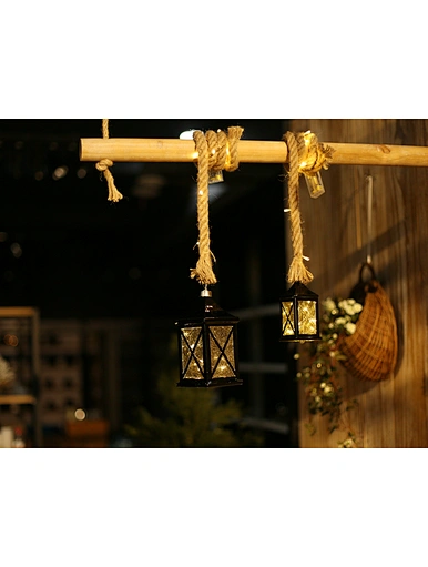 LED glass lantern with hemp rope