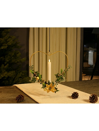 Metal candle holder with Xmas wreath