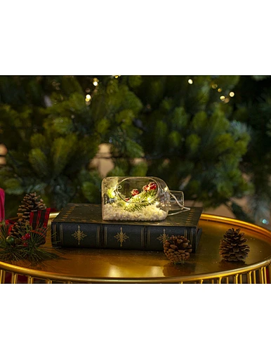 LED glass bottle with xmas deco with light chain
