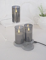 3Pcs Rechargeable Flameless Glass Candles