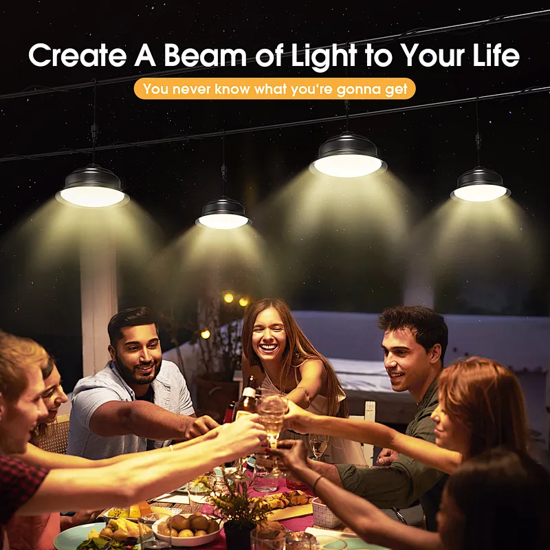 Solar Lights Indoor Outdoor Home  Dual Head Solar Pendant Light with Smart Remote Control Dual Color Switchable Brightness & Timing Adjustable Solar Ceiling Light for Shed Barn Yard Patio Porch