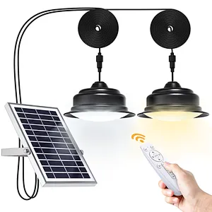 Solar Lights Indoor Outdoor Home  Dual Head Solar Pendant Light with Smart Remote Control Dual Color Switchable Brightness & Timing Adjustable Solar Ceiling Light for Shed Barn Yard Patio Porch