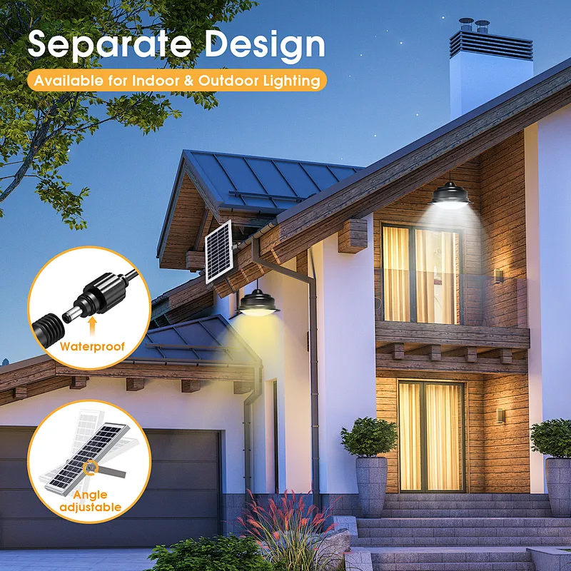 Solar Lights Indoor Outdoor Home  Dual Head Solar Pendant Light with Smart Remote Control Dual Color Switchable Brightness & Timing Adjustable Solar Ceiling Light for Shed Barn Yard Patio Porch