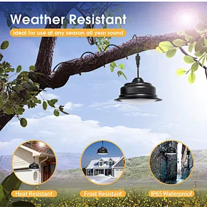 Solar Lights Indoor Outdoor Home  Dual Head Solar Pendant Light with Smart Remote Control Dual Color Switchable Brightness & Timing Adjustable Solar Ceiling Light for Shed Barn Yard Patio Porch