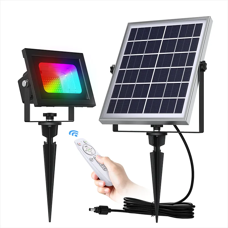 Solar Flood Light Solar Spotlights Outdoor 7 Singe Colors & Color Changing RGB with Remote Control 60LED IP67 Waterproof Solar Powered Landscape Spot Lights for Garden, Lawn, Patio, Tree, Yard