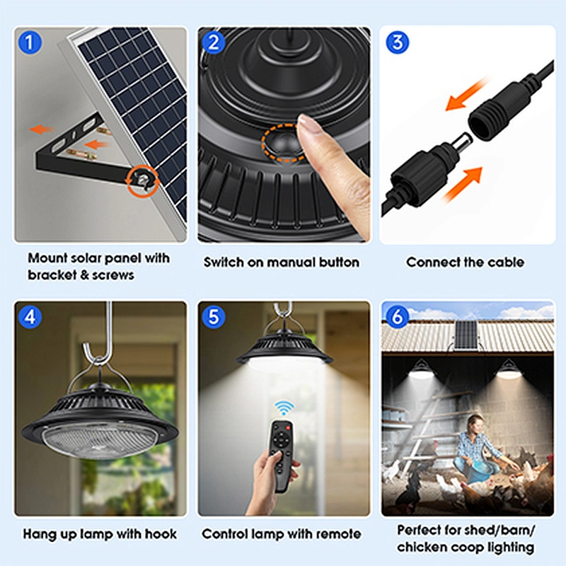 Solar Pendant Lights Motion Sensor, 5 Modes Outdoor Shed Solar Lights Indoor Waterproof, Dimmable Remote & 16Ft Cord for Barn Patio Chicken Coop Gazebo Garage,tricolor