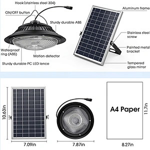 Solar Pendant Lights Motion Sensor, 5 Modes Outdoor Shed Solar Lights Indoor Waterproof, Dimmable Remote & 16Ft Cord for Barn Patio Chicken Coop Gazebo Garage,tricolor
