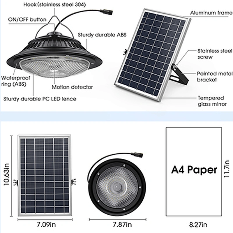 Solar Pendant Lights Motion Sensor, 5 Modes Outdoor Shed Solar Lights Indoor Waterproof, Dimmable Remote & 16Ft Cord for Barn Patio Chicken Coop Gazebo Garage,tricolor