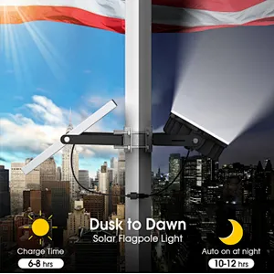 Solar Flag Pole Light Outdoor Dusk to Dawn Waterproof Batteries Replaceable Fits 0.6”-3” Flagpole Solar Powered Led Light White 6000K