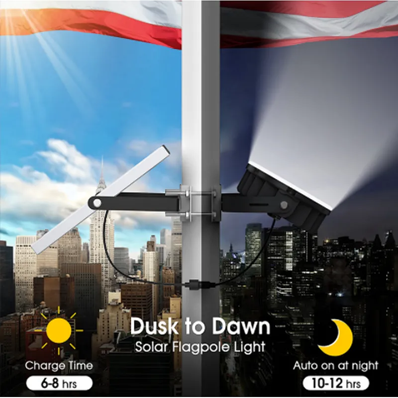 Solar Flag Pole Light Outdoor Dusk to Dawn Waterproof Batteries Replaceable Fits 0.6”-3” Flagpole Solar Powered Led Light White 6000K