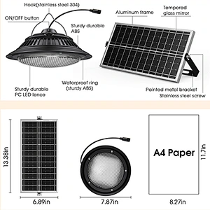 Solar Pendant Lights Indoor Outdoor with Remote Control, 120LEDs Solar Powered Shed Light IP65 Waterproof for Home Barn Chicken Coop Gazebo(Tricolor Light)