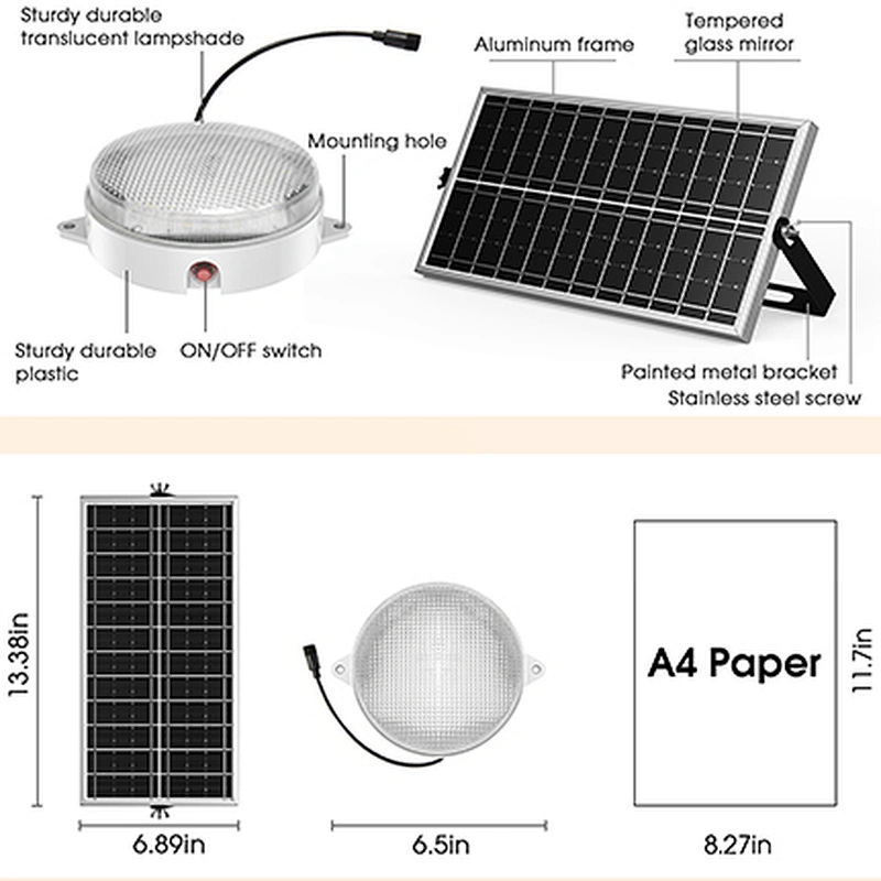 Sunbonar Solar Shed Lights Indoor Outdoor 3200K/4000K/6000K Daytime Available Solar Ceiling Light with Remote & Memory for outdoor and indoor lighting