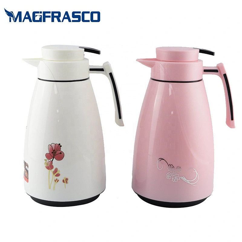 China Logo Printing Popular Design White Thermal Flask Plastic  Arabic Vacuum Coffee Pot with Silver Decal
