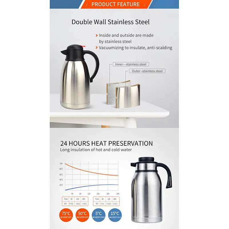 MAGFRASCO restaurant airline commercial dubai arabic silver thermal tea double wall stainless steel coffee pot