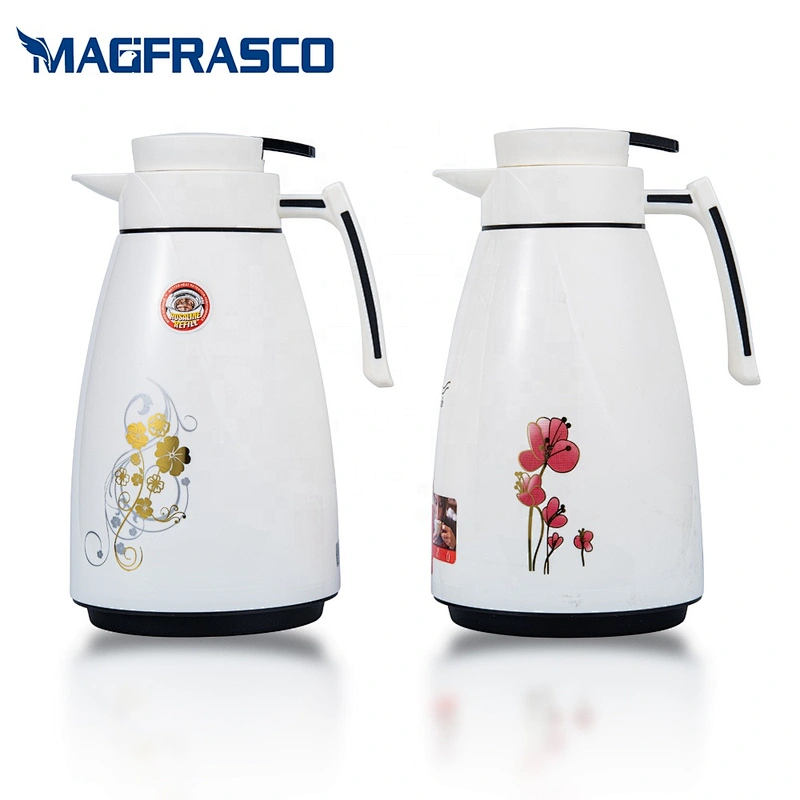 China Logo Printing Popular Design White Thermal Flask Plastic  Arabic Vacuum Coffee Pot with Silver Decal