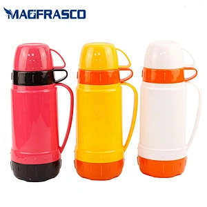 China Factory African Two Cups Plastic Coffee Thermos Vacuum Flask Travel Pot with Glass Inner