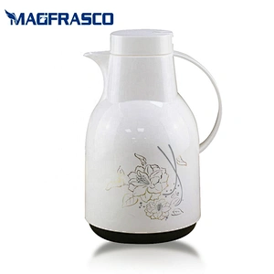 Manufacturer Household White Plastic Glass Refill Vacuum Insulation Thermos Coffee Pot with Decoration