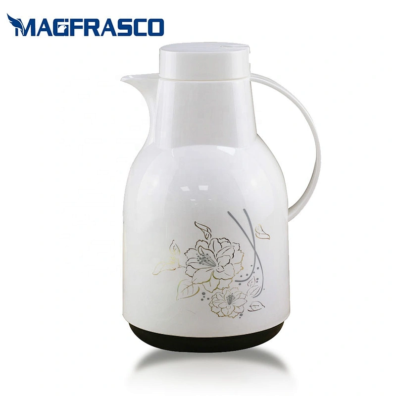 Manufacturer Household White Plastic Glass Refill Vacuum Insulation Thermos Coffee Pot with Decoration