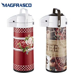 Factory Glass Refill Metal Vacuum Hot Cold Coffee Thermos Pump Flask  AirPot with Decoration Pattern