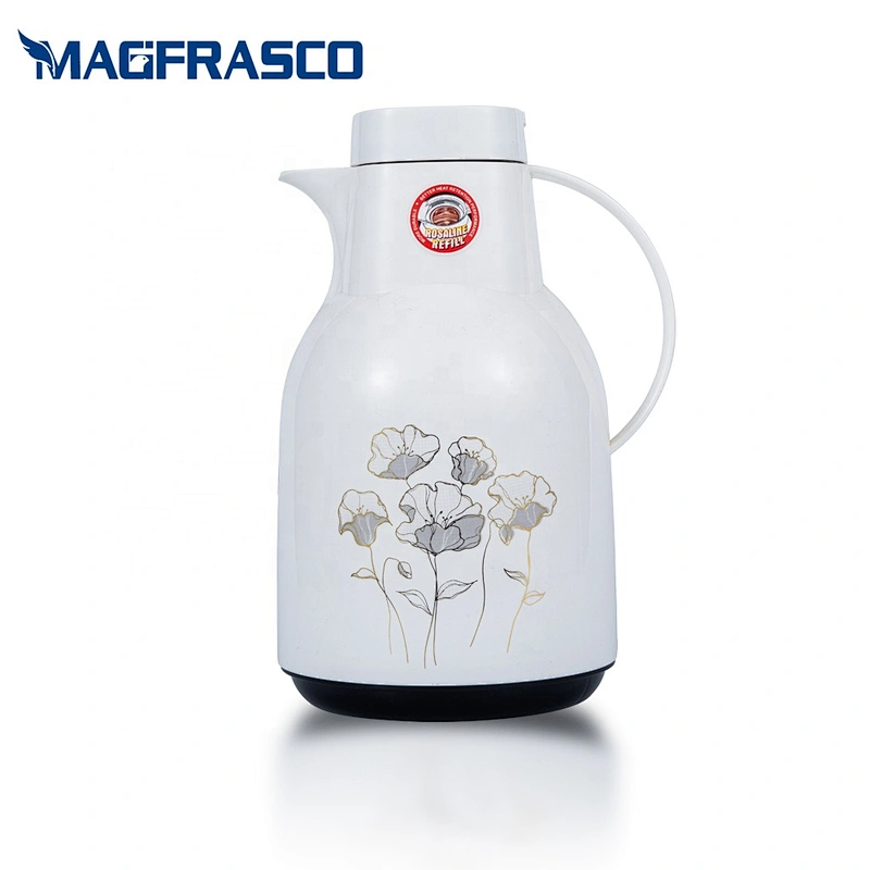 Manufacturer Household White Plastic Glass Refill Vacuum Insulation Thermos Coffee Pot with Decoration