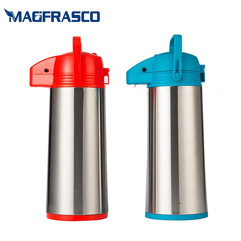 Manufacturer Red Pump Dispenser Insulated Thermal Coffee Thermos Stainless Steel Airpot  with Glass Liner