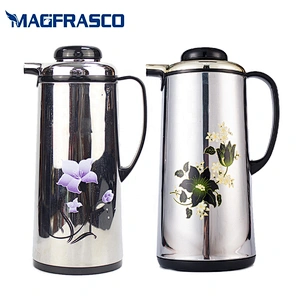 Dubai Saudi Arabic Press Button Silver Glass Refill Insulation Stainless Steel Thermos Coffee Pot