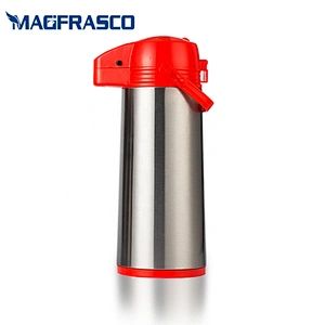 Manufacturer Red Pump Dispenser Insulated Thermal Coffee Thermos Stainless Steel Airpot  with Glass Liner