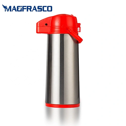 Manufacturer Red Pump Dispenser Insulated Thermal Coffee Thermos Stainless Steel Airpot  with Glass Liner