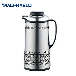 Dubai Saudi Arabic Press Button Silver Glass Refill Insulation Stainless Steel Thermos Coffee Pot