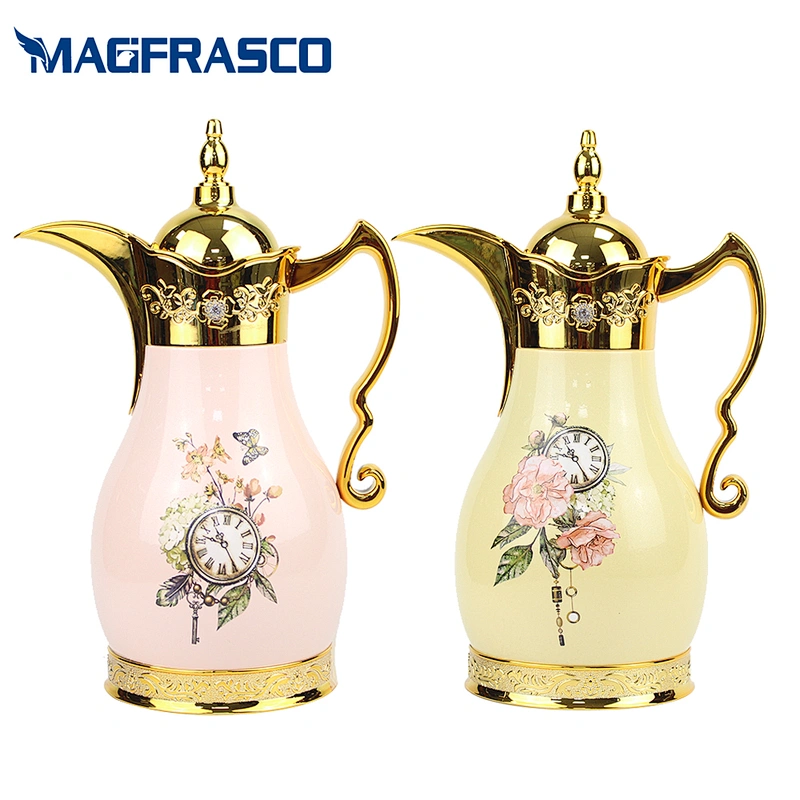 Factory  OEM Customized Printing Dallah Vacuum Tea Thermos Copper Coffee Pot with Glass Refill