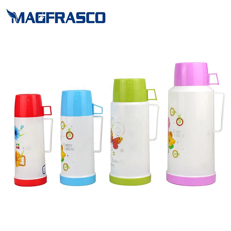 China custom wholesale termos thermal insulation glass liner teapot patterned plastic vacuum flask with butterfly design