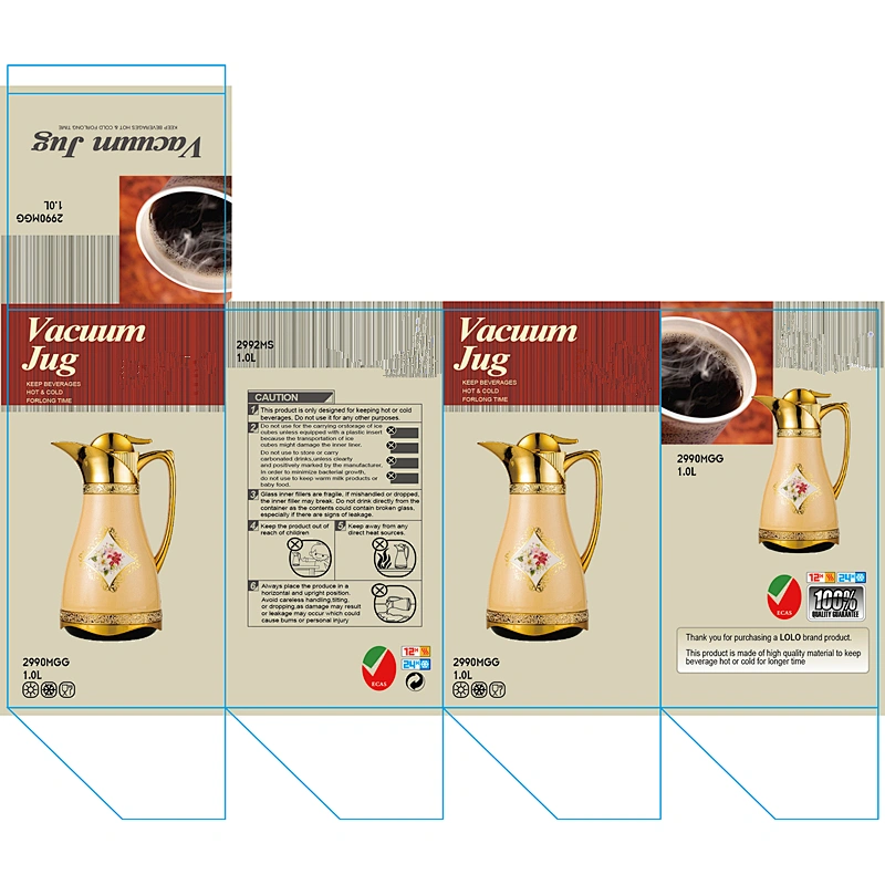 1L Factory High End Glass Refill  Vacuum Thermos Tea Arabic Coffee Pot with Custom Printing Design