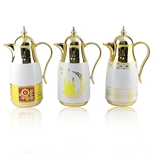 Custom Printing Home Gold Plated Vacuum Insulated Pink Saudi Arabian Arabic Coffee Pot Dallah