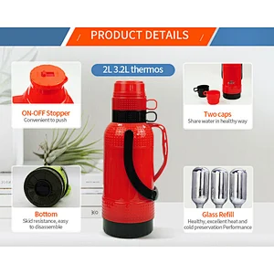 2L 2000ml glass refill inner hot cold 24 hours vacuum insulated plastic flasks vacuum thermos