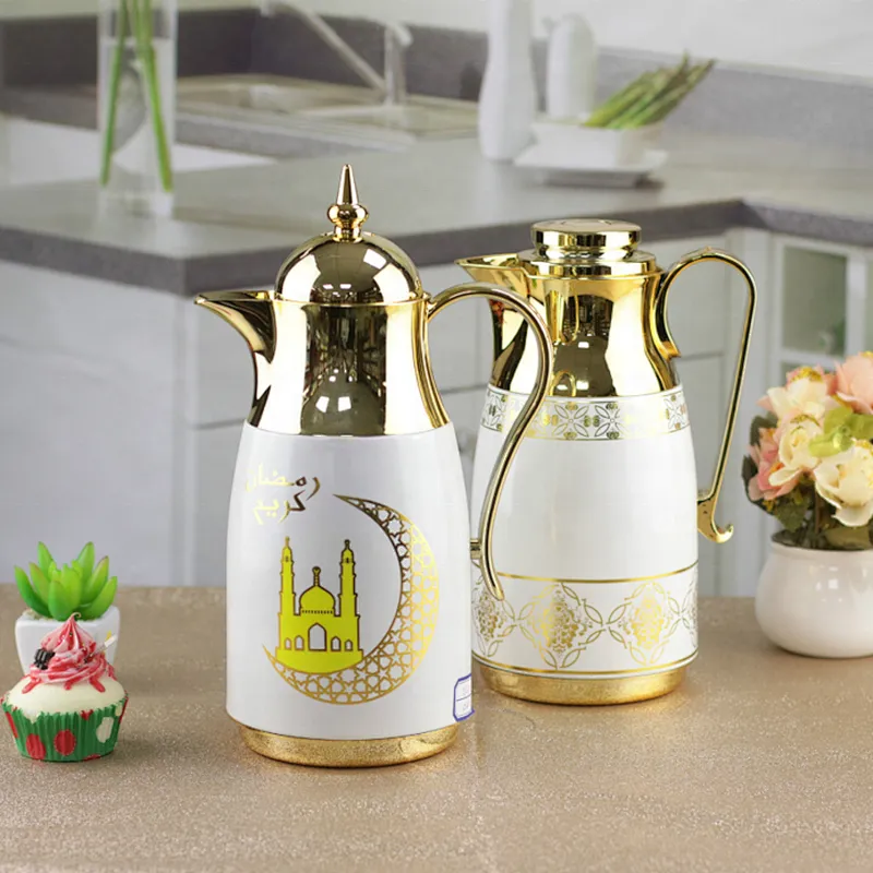 Custom Printing Home Gold Plated Vacuum Insulated Pink Saudi Arabian Arabic Coffee Pot Dallah