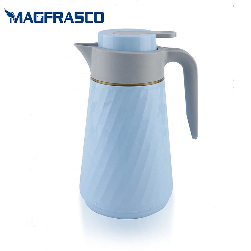 1L 1.6L China Wholesale Home Blue White Green  Coffee Thermos Plastic Vacuum Flask  with Glass Refill