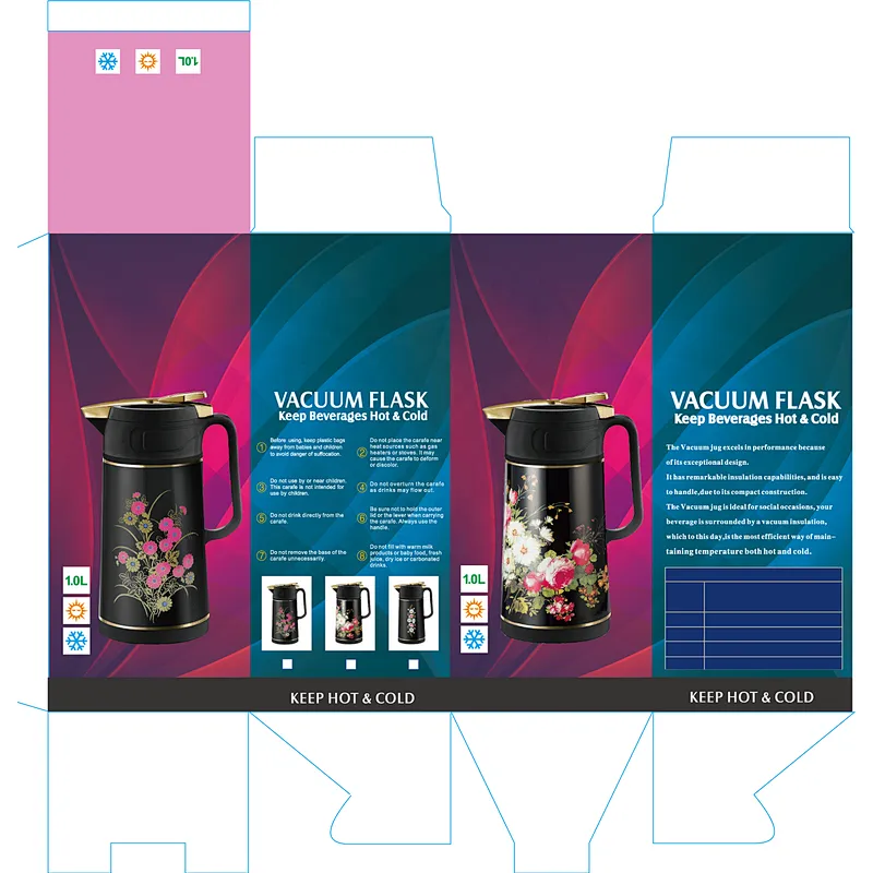 1L 1.3L 1.6L 1.9L Iron Body Flowering Insulated Thermos Glass Refill Customized Vacuum Flasks with Handgrip