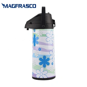 Factory 1.9L Capacity Beautiful Decoration SS Straw Pump Iron Meta Coffeel Airpot with Glass Liner Inner