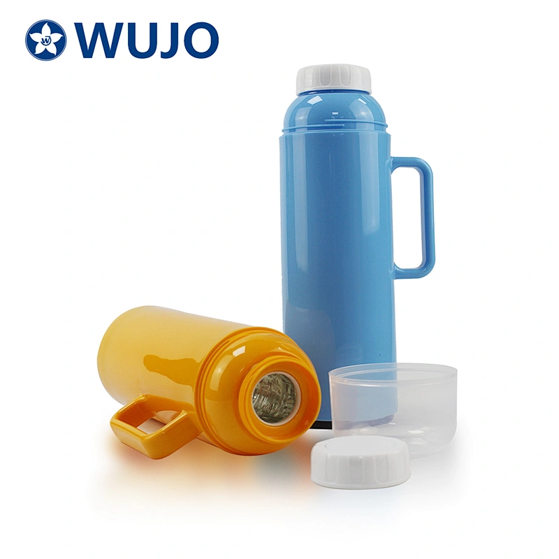 WUJO plastic body outdoor sports hot cold travel thermos bottle refill glass vacuum flask