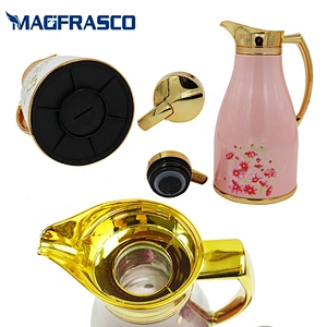 Custom Logo Blue Yellow Turkish Tea Water Hand Press Thermos Vacuum Coffee Pot with Glass Refill