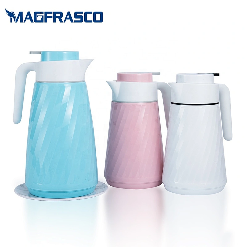 1L 1.6L China Wholesale Home Blue White Green  Coffee Thermos Plastic Vacuum Flask  with Glass Refill
