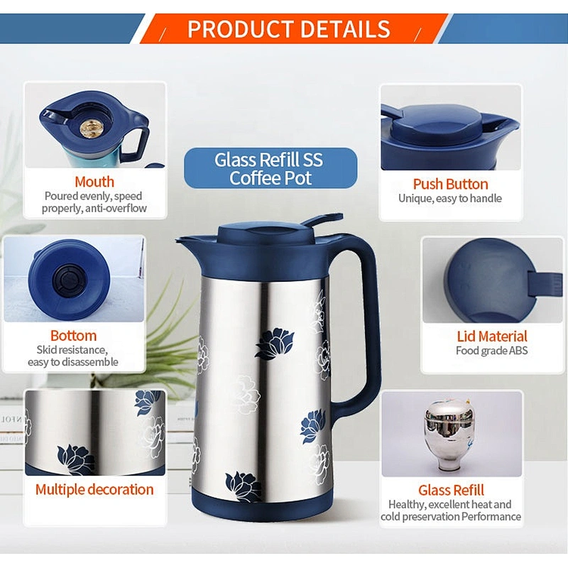 1L 1.3L 1.6L 1.9L wholesale african insulation thermos tea vacuum arabian coffee pot with glass liner