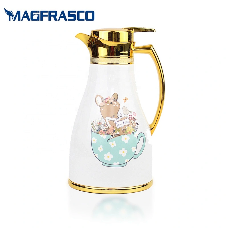 Custom Logo Blue Yellow Turkish Tea Water Hand Press Thermos Vacuum Coffee Pot with Glass Refill