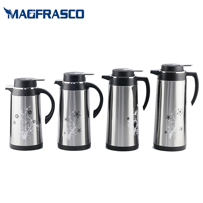 Custom Logo Print Glass Refill Tea Water Thermos Stainless Steel Coffee Pot Factory with Flower