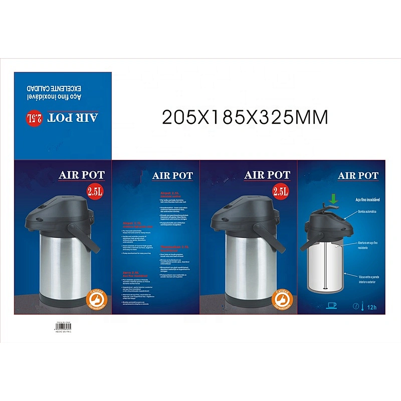 Large Capacity 304 201 Insulated Keep Warm Cold Coffee Thermos Pump Termos Double Wall Stainless Steel AirPot