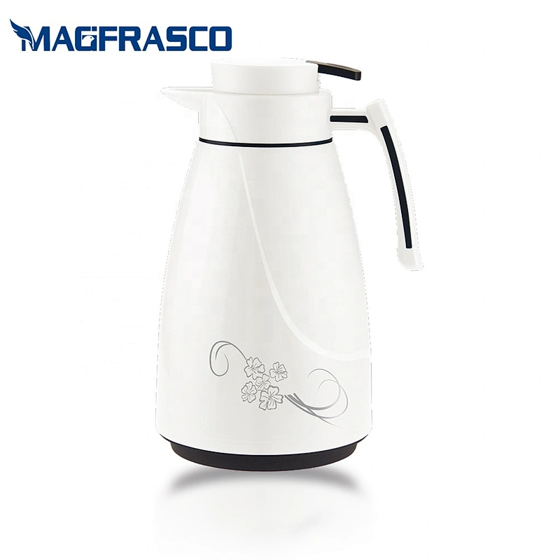 China Logo Printing Popular Design White Thermal Flask Plastic  Arabic Vacuum Coffee Pot with Silver Decal